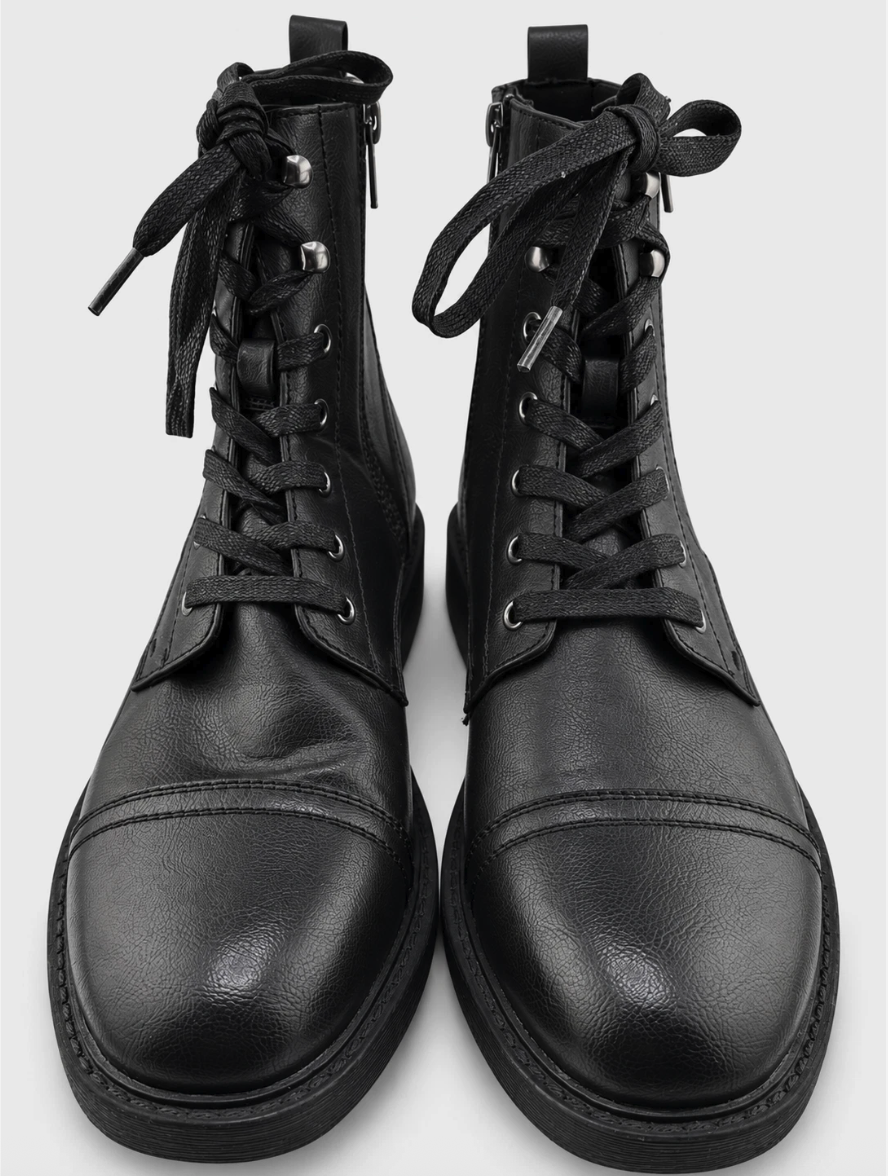Unlisted Captain Combat Boots Mens 9.5 Black Lace Up Side Zip NWOB Lug Sole