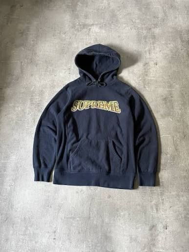 Supreme Metallic Navy Hoodie Big Logo Size Medium