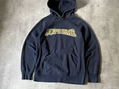 Supreme Metallic Navy Hoodie Big Logo Size Medium