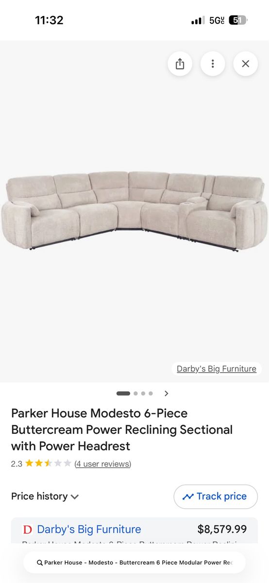 Parker House Modesto 6-Piece Buttercream Power Reclining Sectional - Free delivery!
