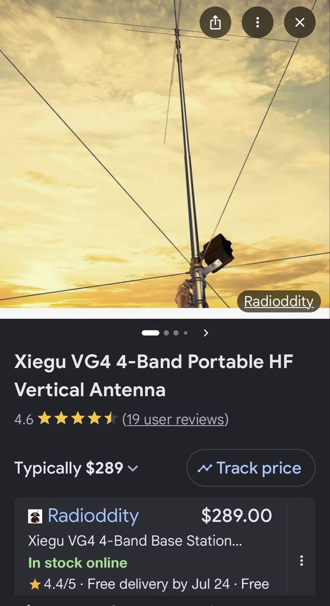 Radioddity Xiegu VG4 4-Band Portable HF Vertical Antenna - Base Station Compatible