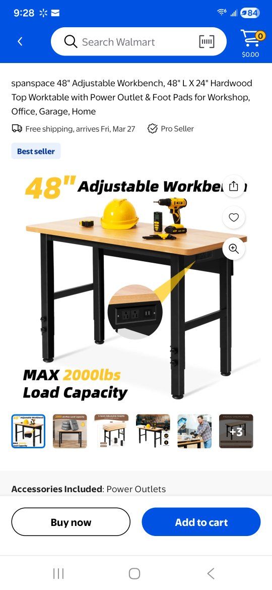 48" heavy duty adjustable workbench
$120