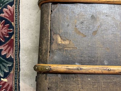 Vintage Antique Steamer Trunk with Wooden Slats and Metal Hardware