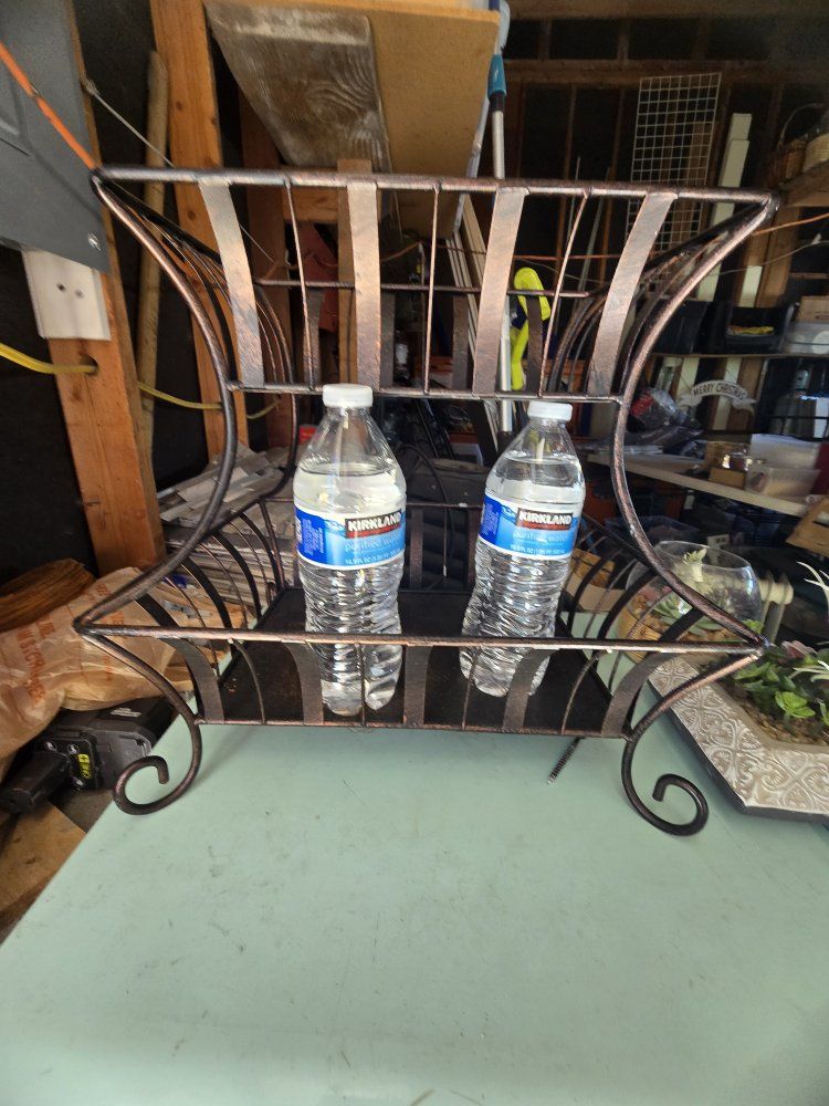 Decorative Bronze Metal Scrollwork Wall Shelf with 2-Tier Storage Display