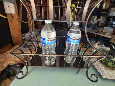 Decorative Bronze Metal Scrollwork Wall Shelf with 2-Tier Storage Display