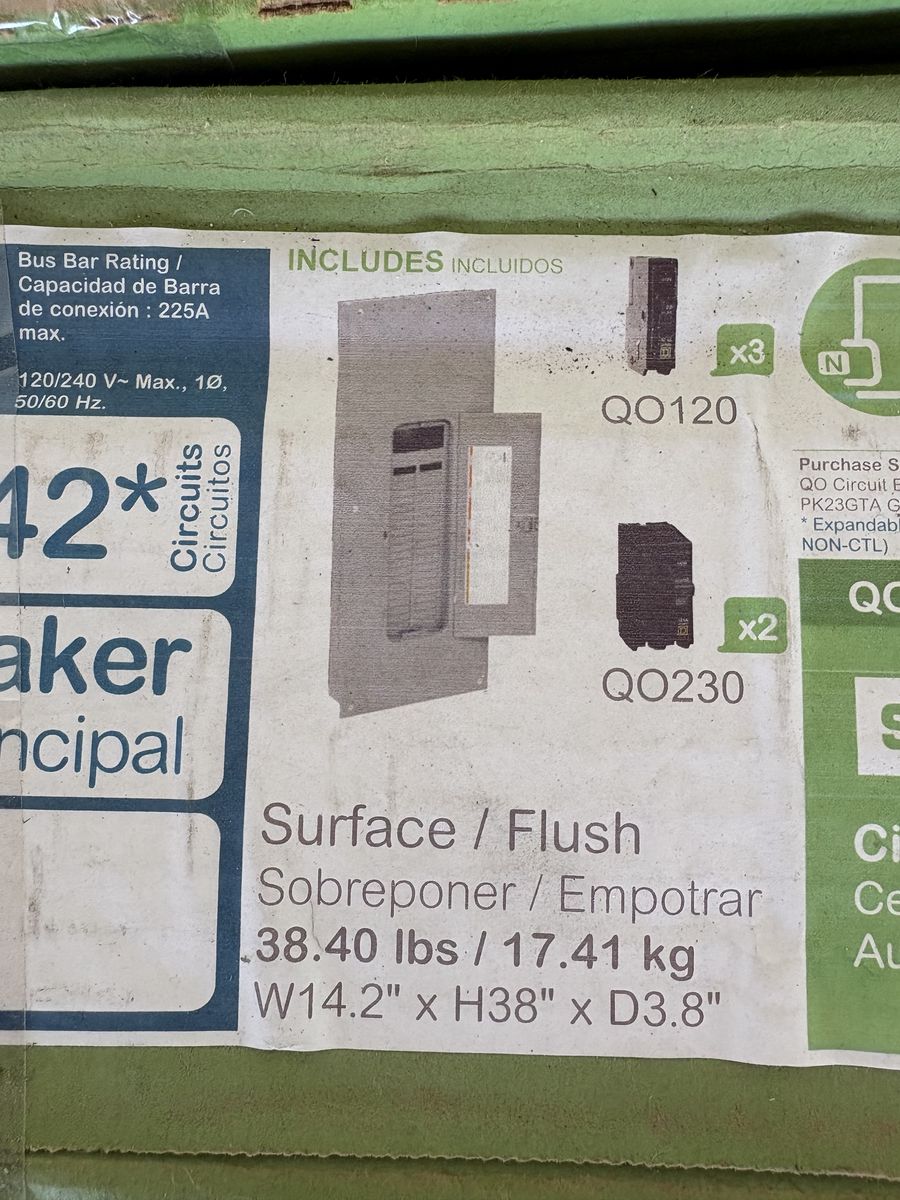 Unused 200 amp breaker panel and cover