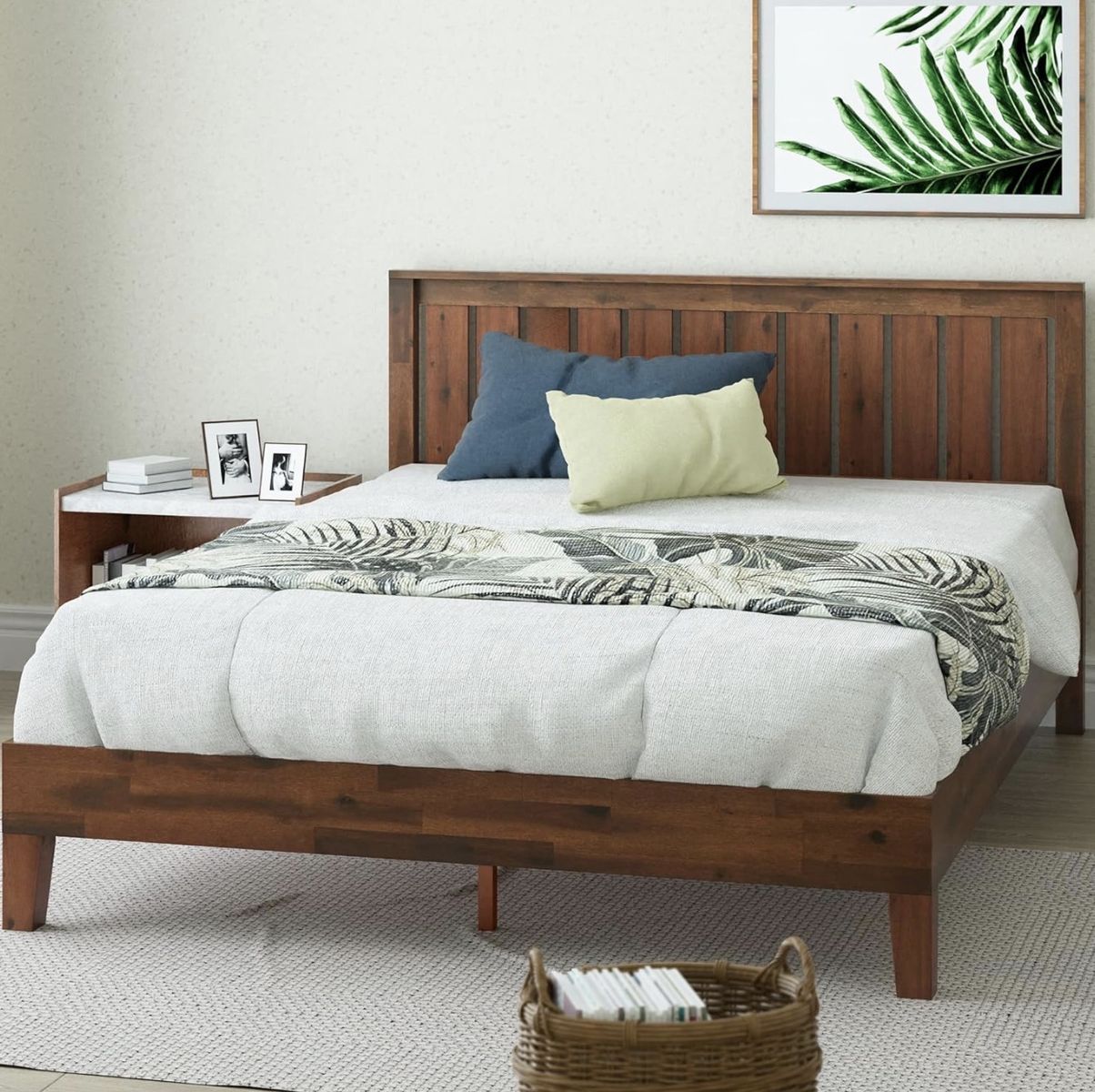 Queen Size ZINUS Vivek Deluxe Wood Platform Bed Frame with Headboard, Wood Slat Support,