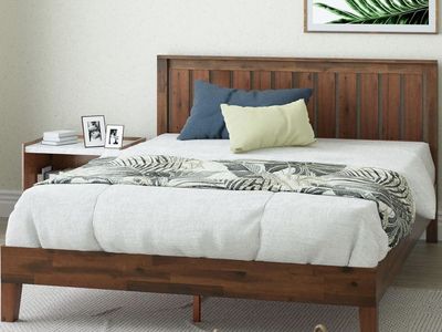 Queen Size ZINUS Vivek Deluxe Wood Platform Bed Frame with Headboard, Wood Slat Support,