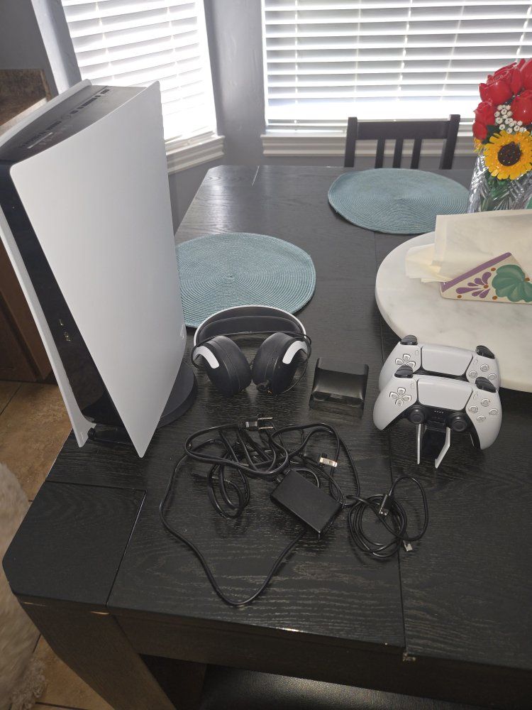 Sony PlayStation 5 Digital Edition Console Bundle w/ 2 Controllers, Charging Dock, Mounted Charging Dock & Headphones