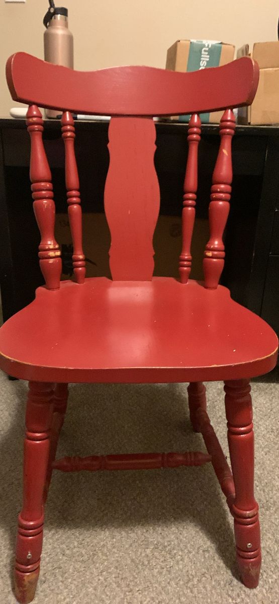 Vintage Red Wooden Spindle Back Dining Chair Distressed Finish
