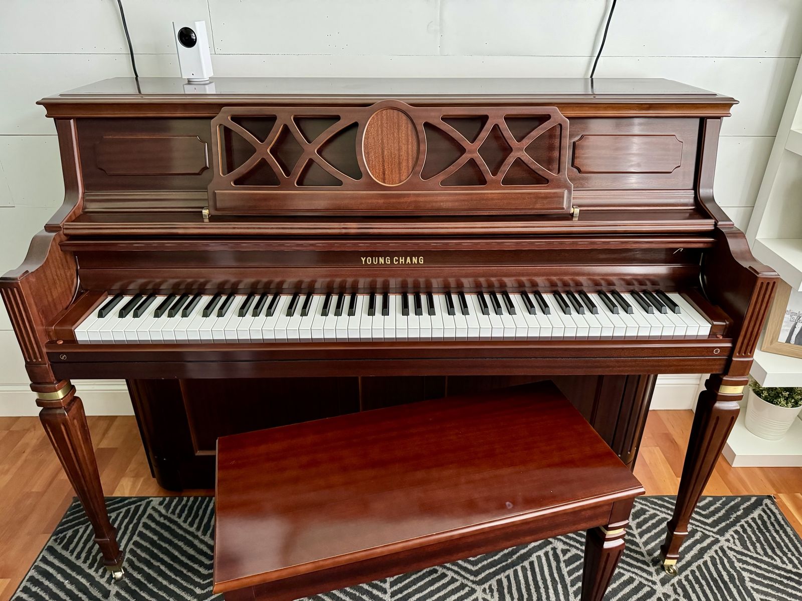 Young Chang Upright Piano with Matching Bench - Mahogany Finish