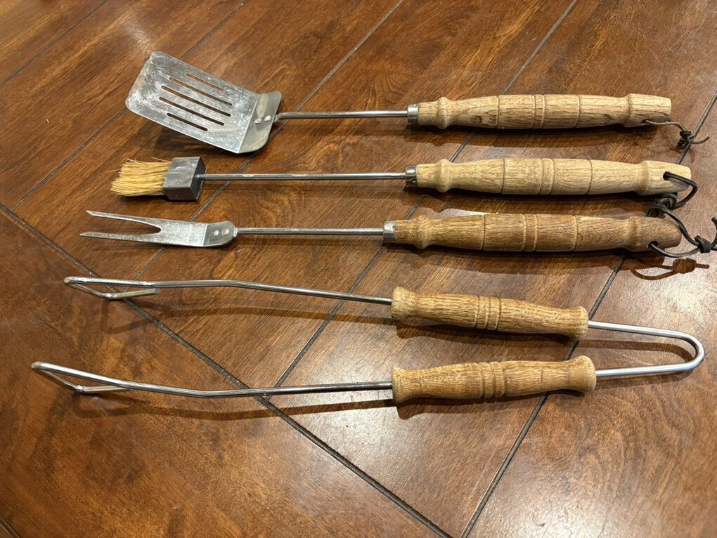 Barbeque Grill Tools Or Utensils Wood Handles
