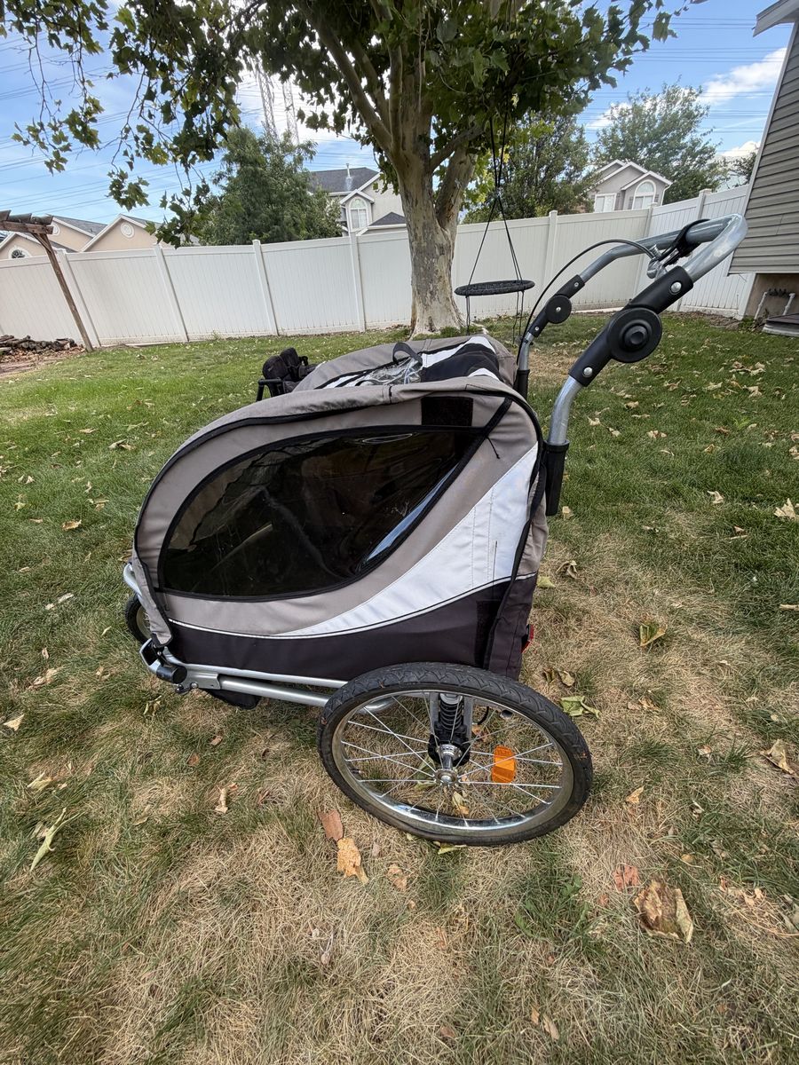 Dual Child Bike Trailer and Stroller - Grey/Black