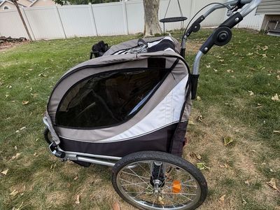 Dual Child Bike Trailer and Stroller - Grey/Black