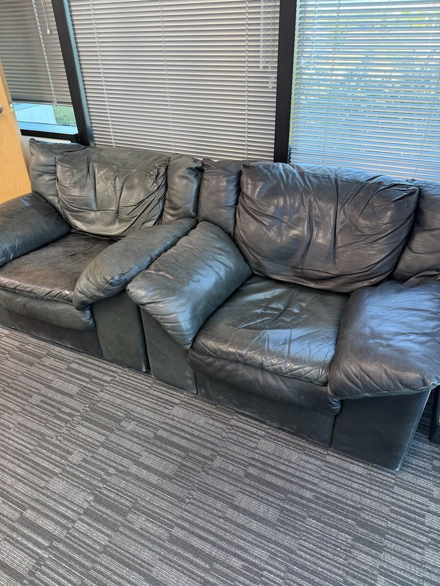 Black Leather Couch - Plush & Comfortable 2-Seater Sofa for Living Room or Office