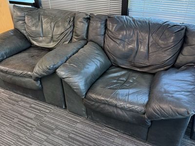 Black Leather Couch - Plush & Comfortable 2-Seater Sofa for Living Room or Office