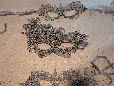 Masquerade Masks - 4 Piece Set - Black Venetian Style & Lace Filigree for Costume Party