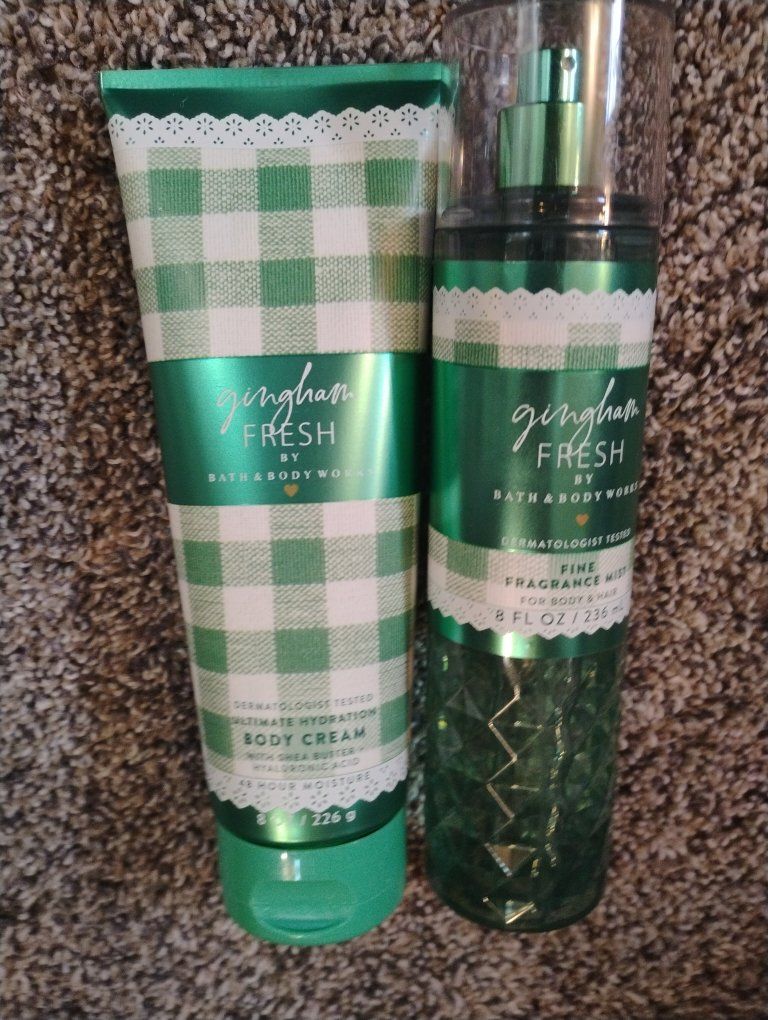 Bath & Body Works Gingham Fresh Body Cream (8 oz) & Fine Fragrance Mist (8 fl oz) Set
