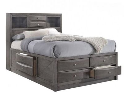 FULL-Size Storage Bed w/ Bookcase Headboard NEW in Box! – Gray – Modern & Functional!