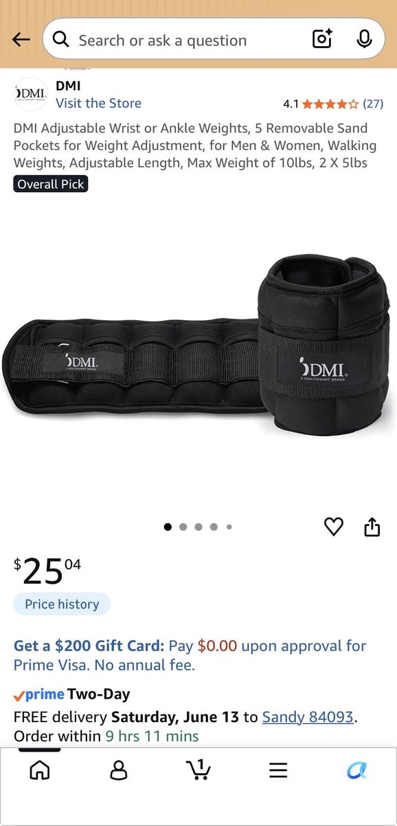 DMI Adjustable Wrist/Ankle Weights - 2x 5lbs (10lbs Total) with 5 Removable Sand Pockets, Black