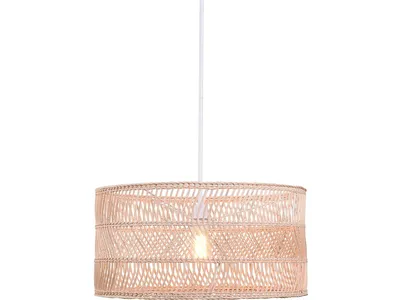 Kenroy Home Butler 1-Light Pendant Lamp Chandelier 24" Round Natural Rattan Shade With White Frame