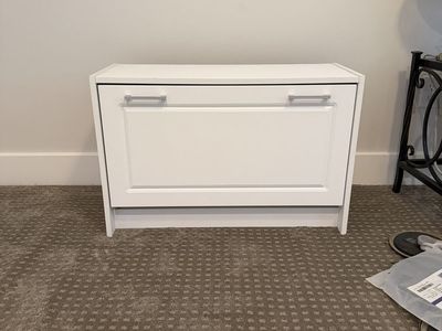 White Wood Shoe Cabinet / Storage Bench with Drop-Down Door
