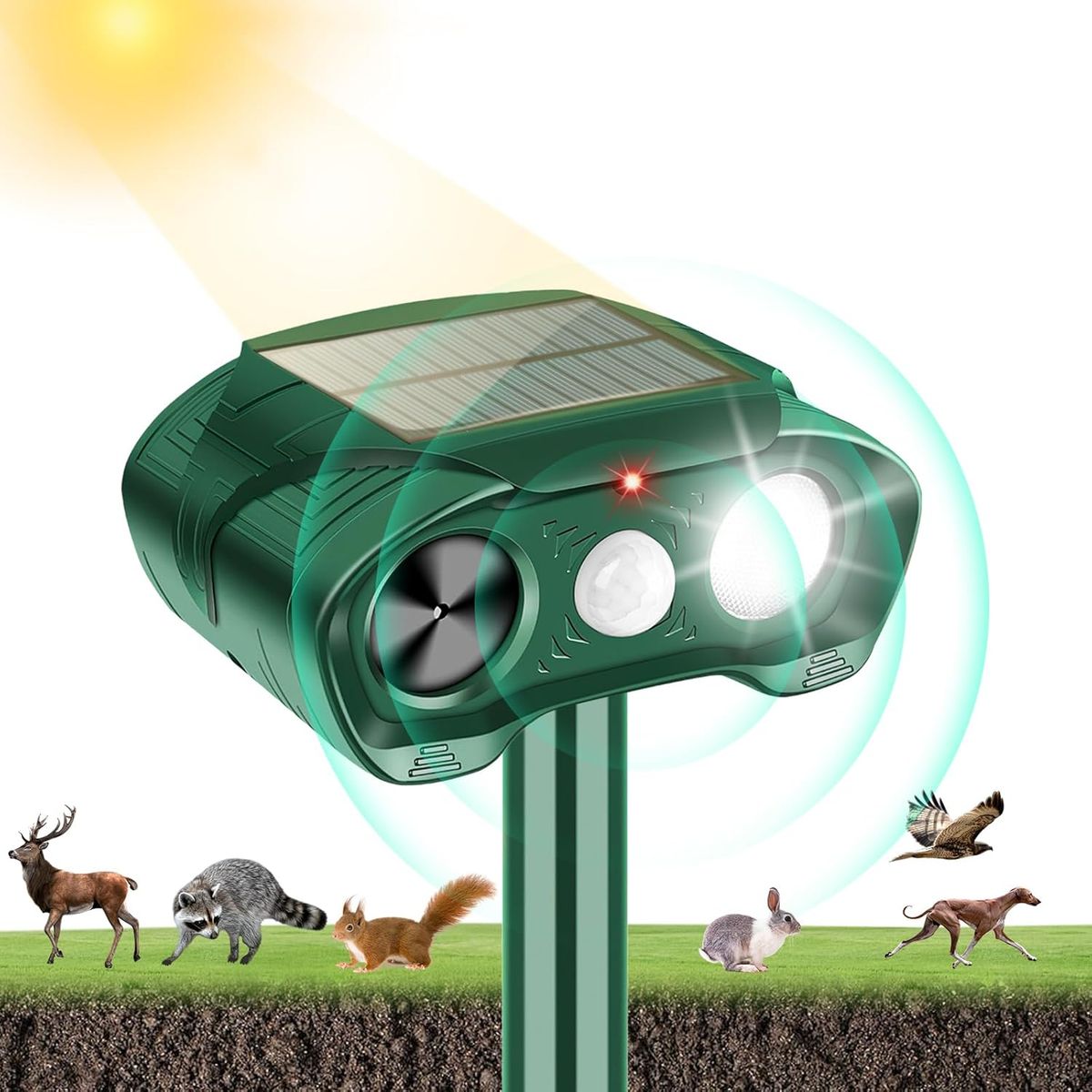 NEW Ultrasonic Animal Repellent Outdoor Deer Repellent Devices with Motion Sensor & Strobe Light, Sonic Cat ETC.