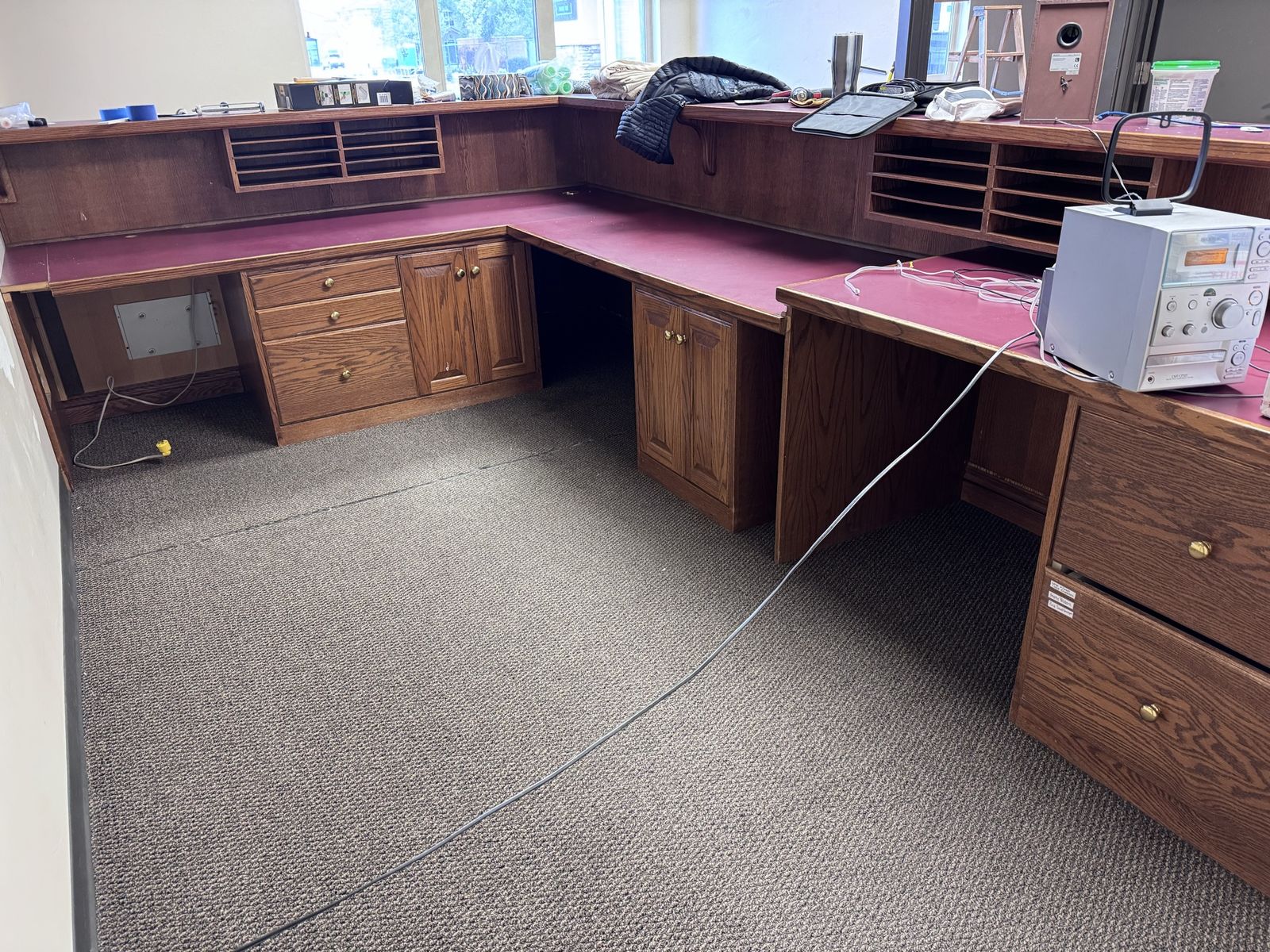 Large oak Reception desk with power