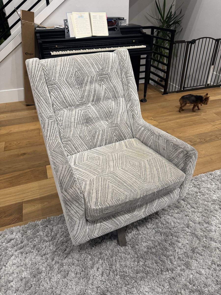 Two Geometric Patterned Swivel Accent Chair, White & Gray