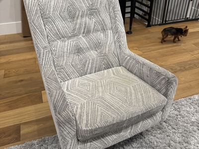 Two Geometric Patterned Swivel Accent Chair, White & Gray
