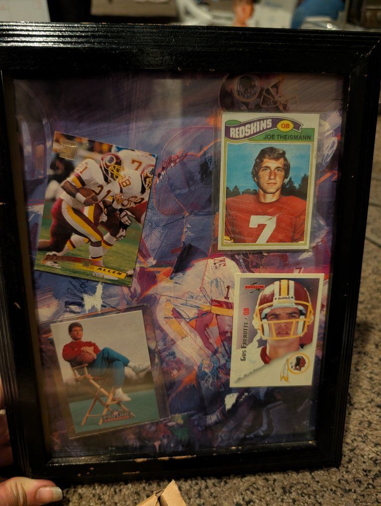 Washington Redskins Football Cards Shadow Box - Joe Theismann, Gus Frerotte, Terry Allen Display
