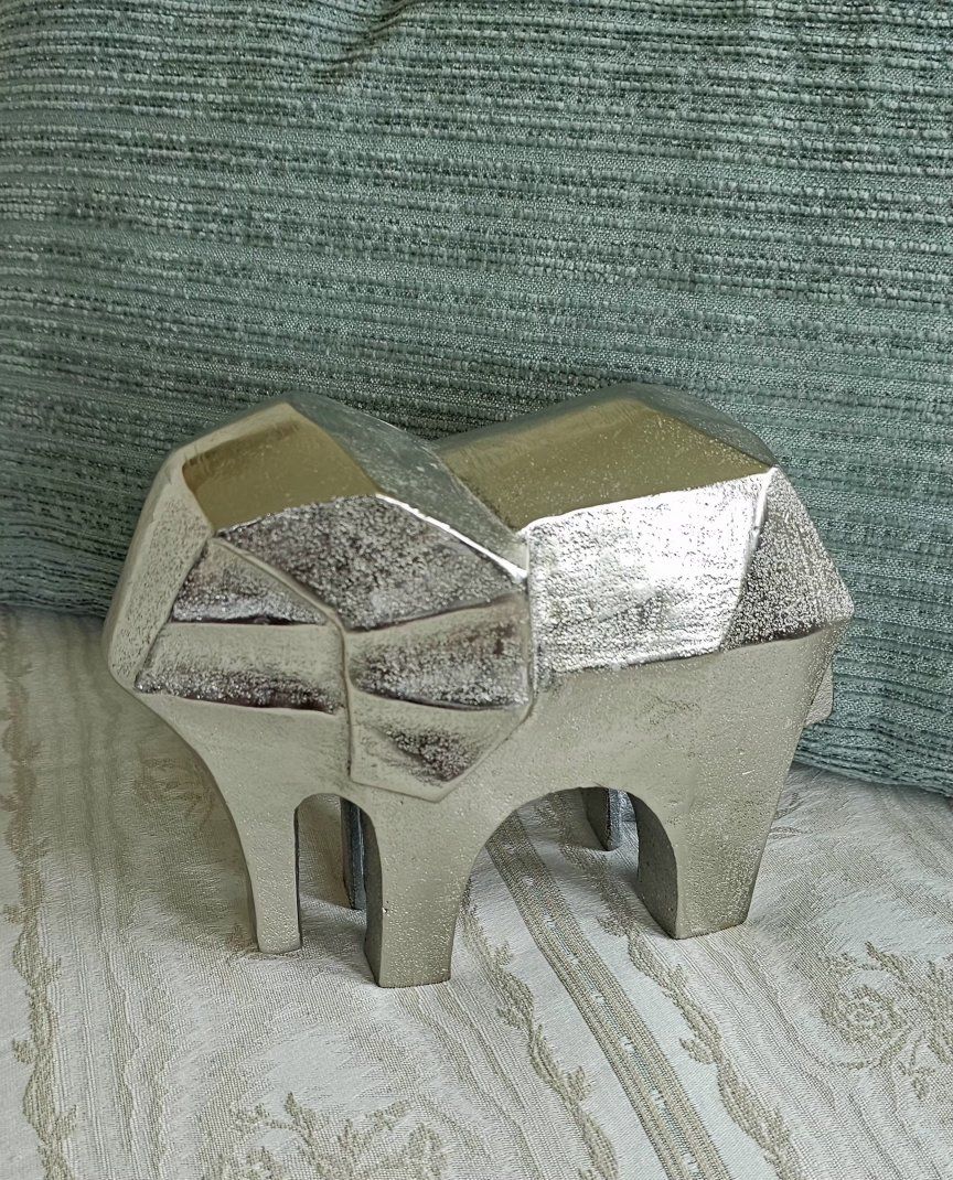 Elephant Modern Cubic Art 6"×8.5" Silver Metal
