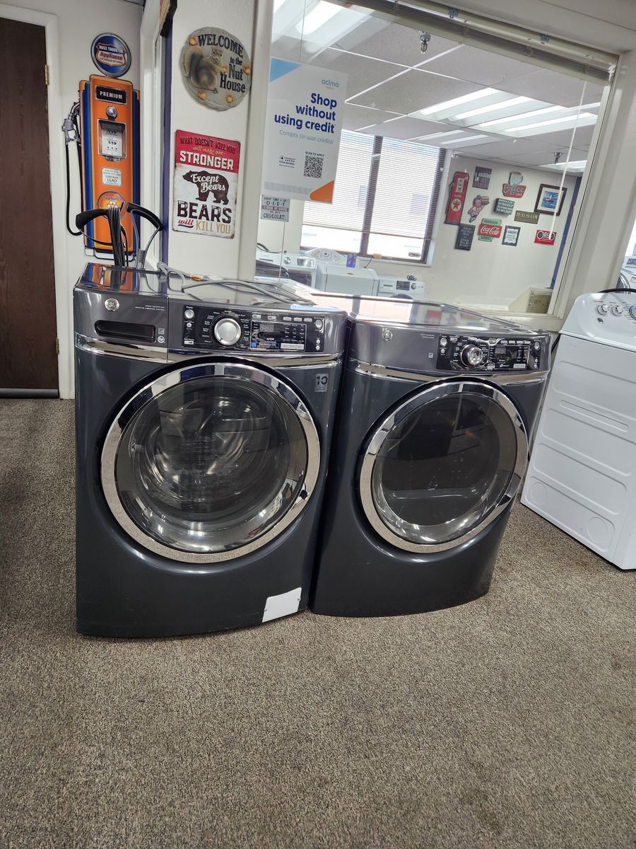 GE Front Load Washer and Dryer Set - Dark Gray/Metallic Finish