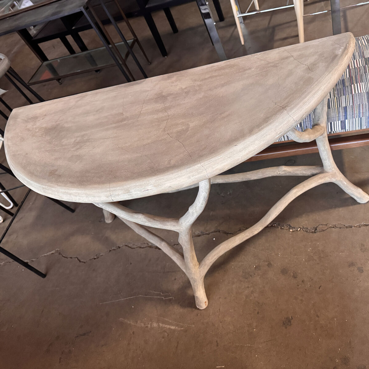 Antique Faux Bois Demilune Console Table
