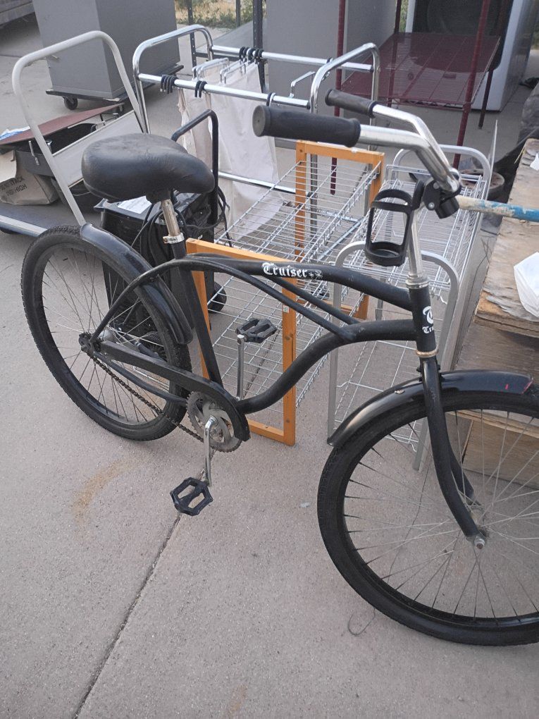 Vintage Style Black Cruiser Bicycle with Fenders and Cup Holder