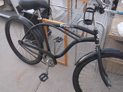 Vintage Style Black Cruiser Bicycle with Fenders and Cup Holder