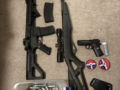 DPMS Full/Auto SPR CO2 Air Rifle & Gamo Black Cat Velocity 1250 FPS .177 Pellet Rifle & Colt Defender CO2 Pistol with Accessorie