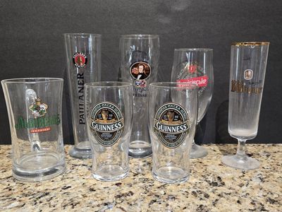 Assorted Beer Glasses - Guinness, Paulaner, Lvivske, Bitburger, Hacker-Pschorr Weisse
