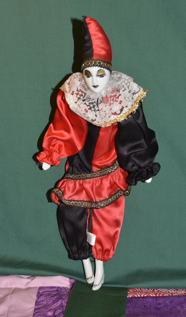 Vintage Porcelain Harlequin Doll