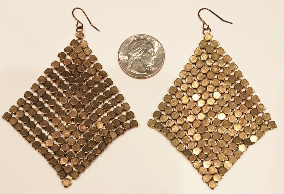 Gold Mesh Chainmail Earrings (3 Inch)