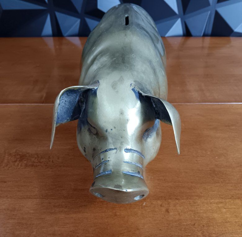 Large Vintage 1960s Brass Pig Piggy Bank Sculpture