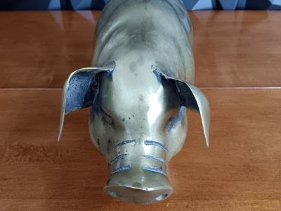Large Vintage 1960s Brass Pig Piggy Bank Sculpture