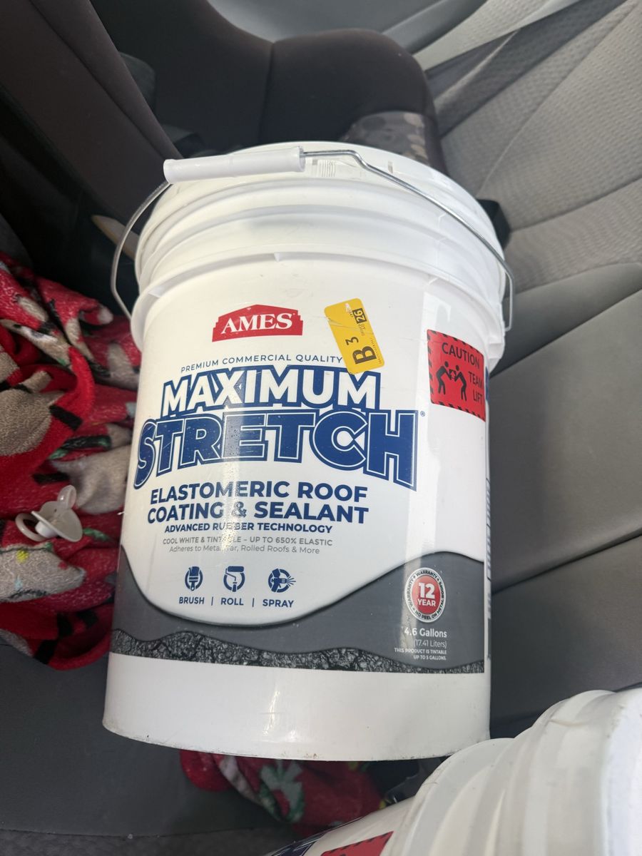 Ames Maximum Stretch Elastomeric Roof Coating & Sealant - 4.6 Gallons, Cool White, 12-Year Warranty