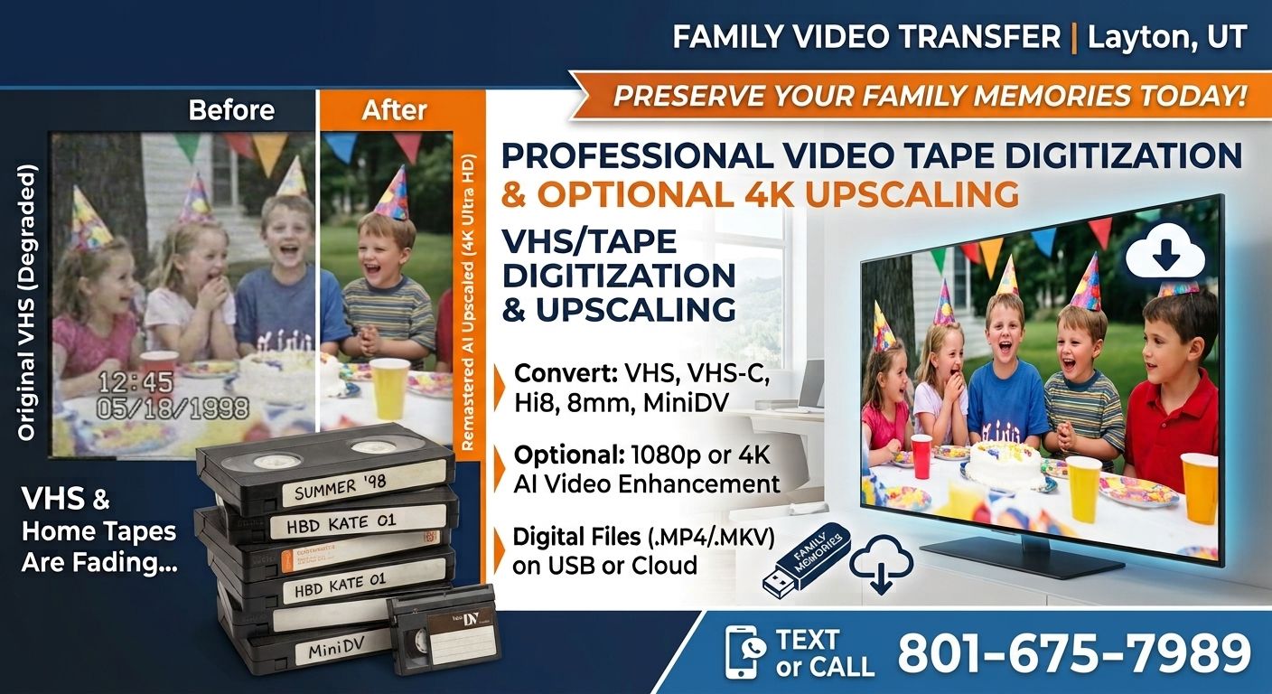VHS & Home Tape Digitization, Optional 1080p / 4K Remastering