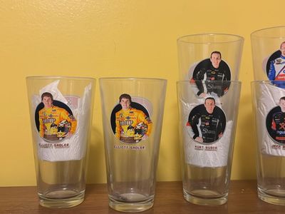 Vintage Coca-Cola NASCAR Racing Family Pint Glasses - Elliott Sadler, Kurt Busch, Jeff Burton Set