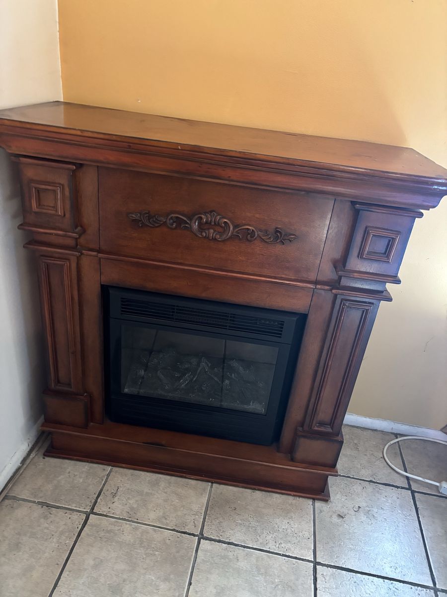 Electric Fireplace with Wood Mantel
