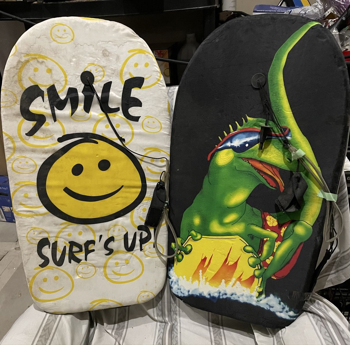 Set of 2 Fun Graphic Boogie Boards - Smiley Face and Green Lizard Design
