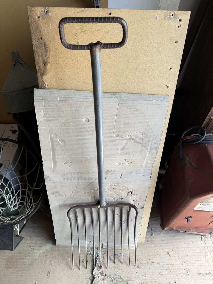 Vintage Metal Pitchfork Hay Fork 8 Tine with D-Handle for Gardening and Farm Use