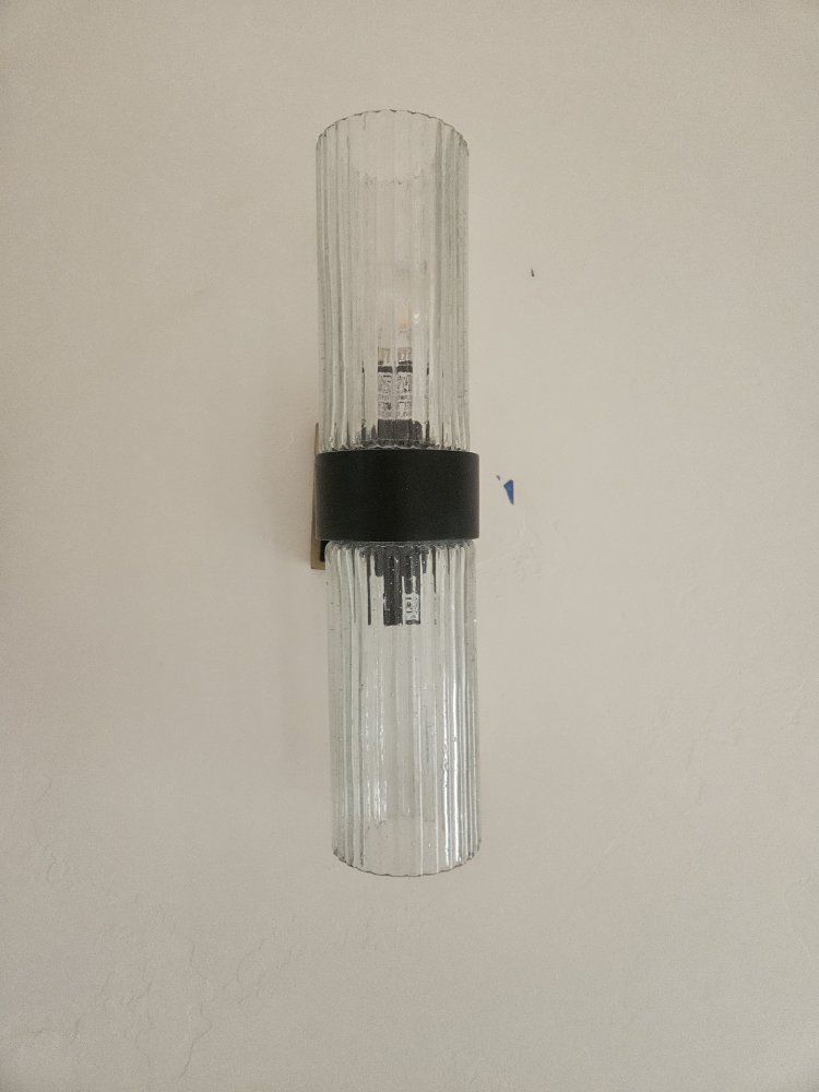 Vintage Mid-Century Modern Textured Glass Cylinder Wall Sconce Light Fixture