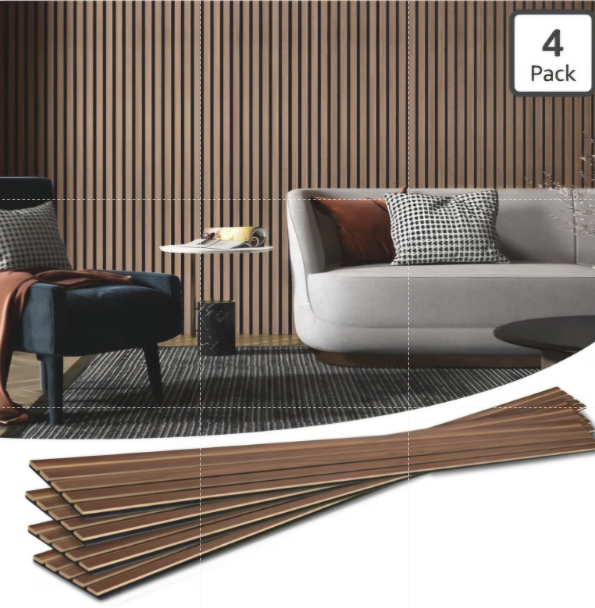Art3d 4-Piece Wood Slat Acoustic Panels walnut 4 Pcs. 94.5 x 7.9 inc